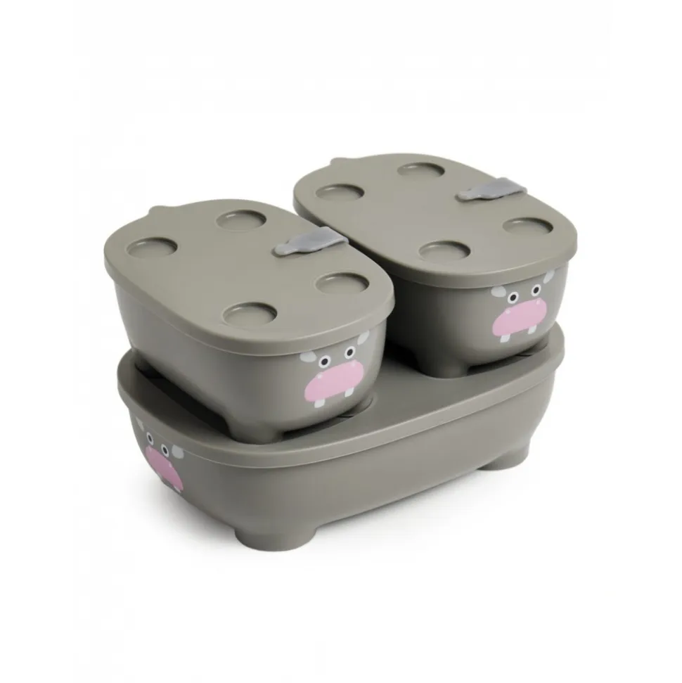 Lot de 3 lunch box empilables bentomal gris hippopotame