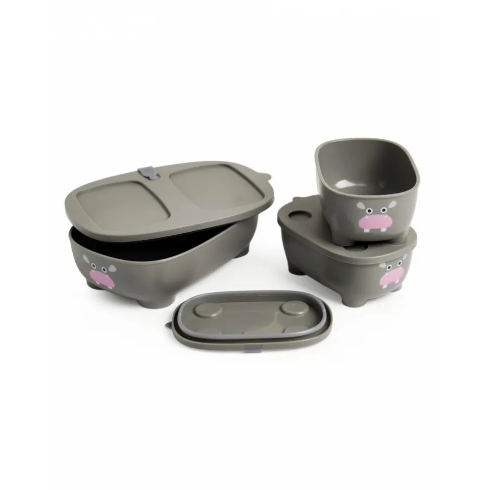 Lot de 3 lunch box empilables bentomal gris hippopotame