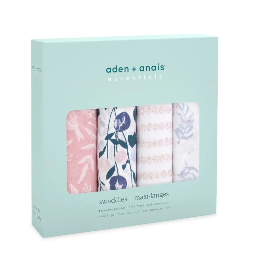 Lot de 4 maxi-langes en mousseline de coton flowers bloom