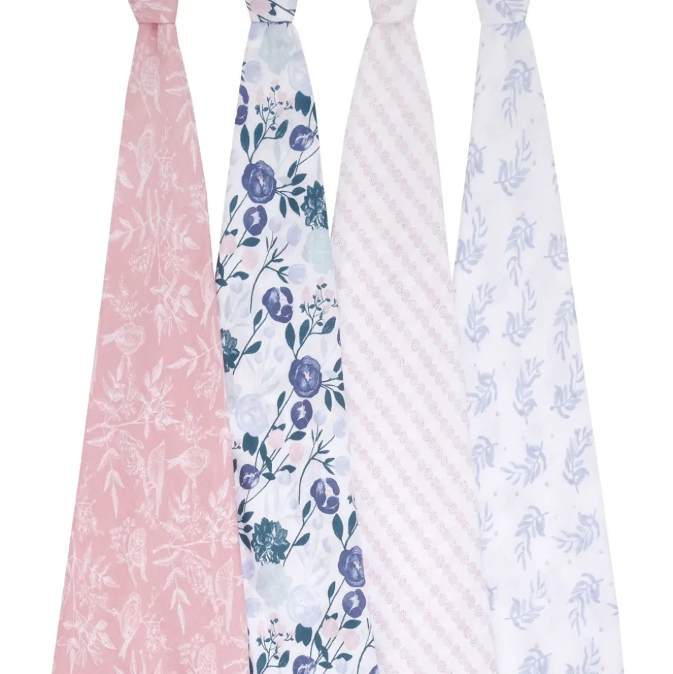 Lot de 4 maxi-langes en mousseline de coton flowers bloom