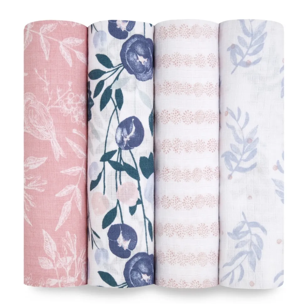Lot de 4 maxi-langes en mousseline de coton flowers bloom