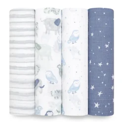 Lot de 4 maxi-langes en mousseline de coton time to dream