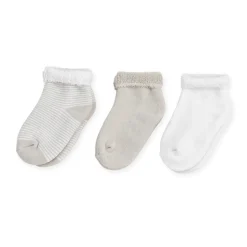 Lot de 3 paires de chaussettes bébé 0/3 mois rayures beige-blanc