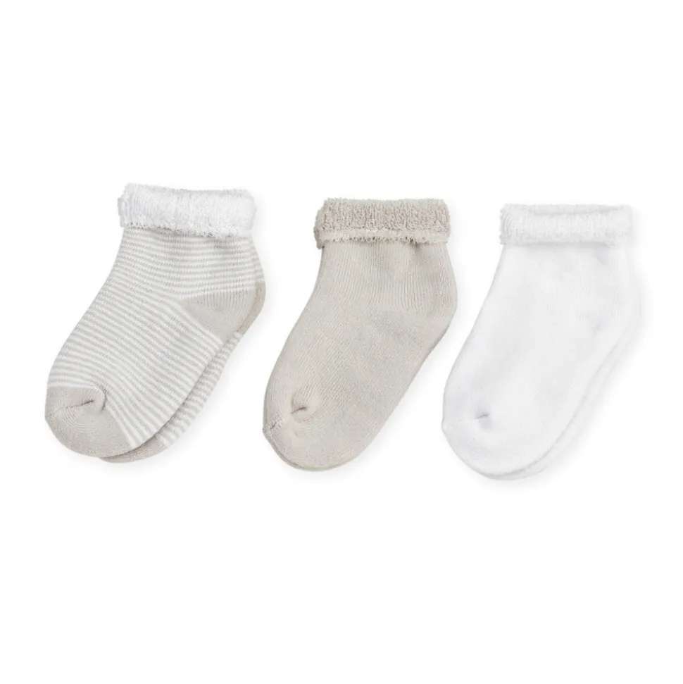 Lot de 3 paires de chaussettes bébé 0/3 mois rayures beige-blanc
