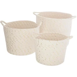 Lot de 3 paniers coton lurex beige