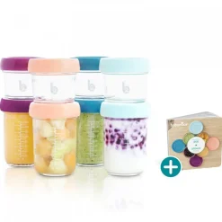 Lot de 8 pots de conservation bébé babybols en verre 100 et 220 ml avec livre de recettes
