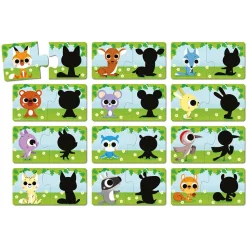 Lot de 12 puzzles de 2 pièces les animaux et leur ombre