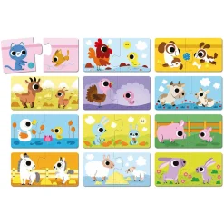 Lot de 12 puzzles de 2 pièces parents et bébés animaux
