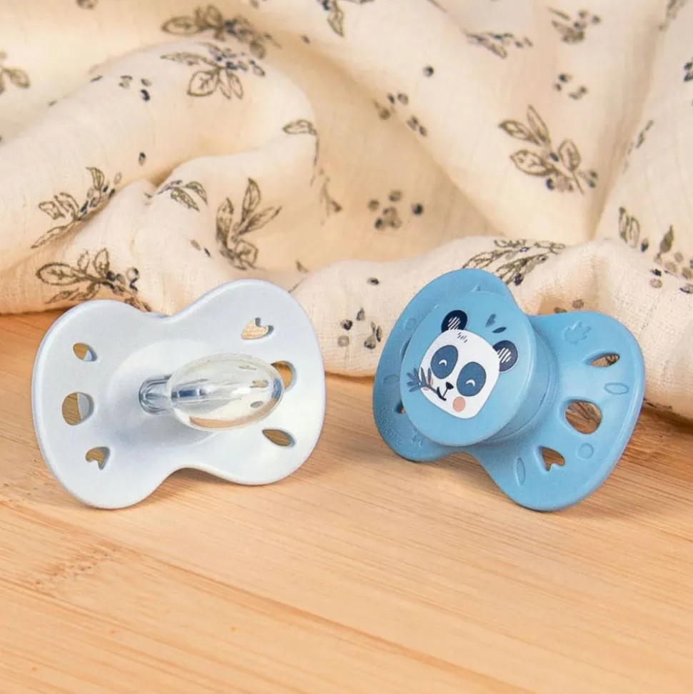 Lot de 2 sucettes anatomiques 18 mois+ animaux bleu clair et foncé