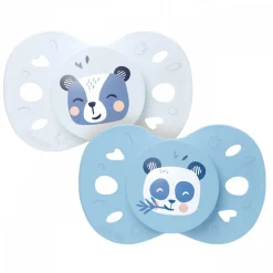 Lot de 2 sucettes anatomiques 18 mois+ animaux bleu clair et foncé