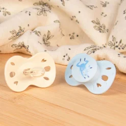 Lot de 2 sucettes anatomiques 0-6 mois animaux bleu et beige
