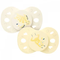Lot de 2 sucettes anatomiques 0-6 mois animaux jaune et beige