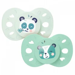 Lot de 2 sucettes anatomiques 18 mois+ animaux vert clair et foncé