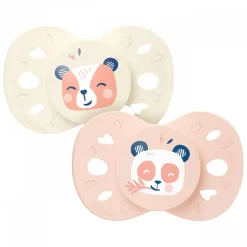 Lot de 2 sucettes anatomiques 18 mois+ animaux rose et beige