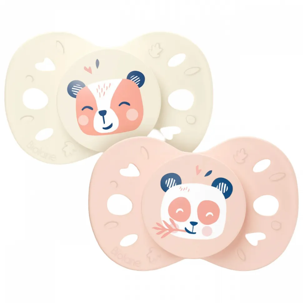 Lot de 2 sucettes anatomiques 18 mois+ animaux rose et beige