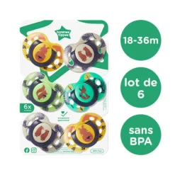 Lot de 6 sucettes closer to nature fun 18-36 mois fille