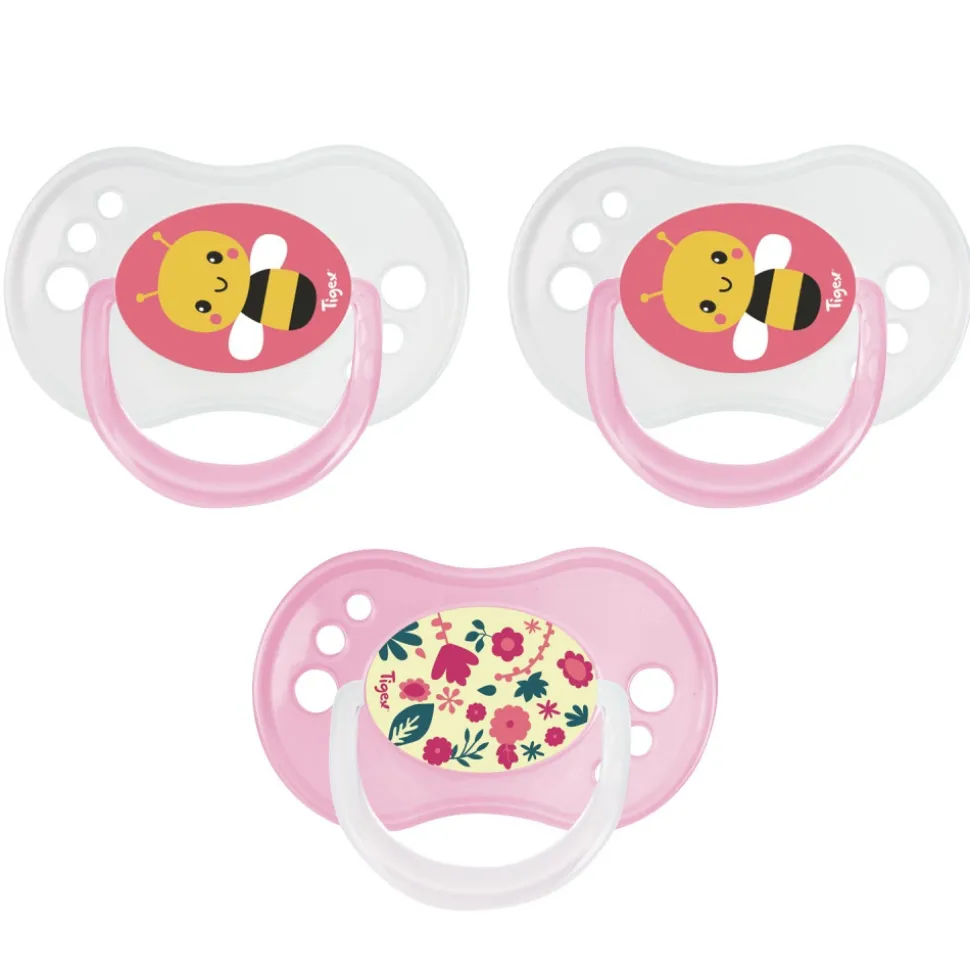 Lot de 3 sucettes jour / nuit silicone 18-36m fille