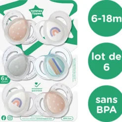 Lot de 6 sucettes nuit closer to nature classique 6-18 mois garçon