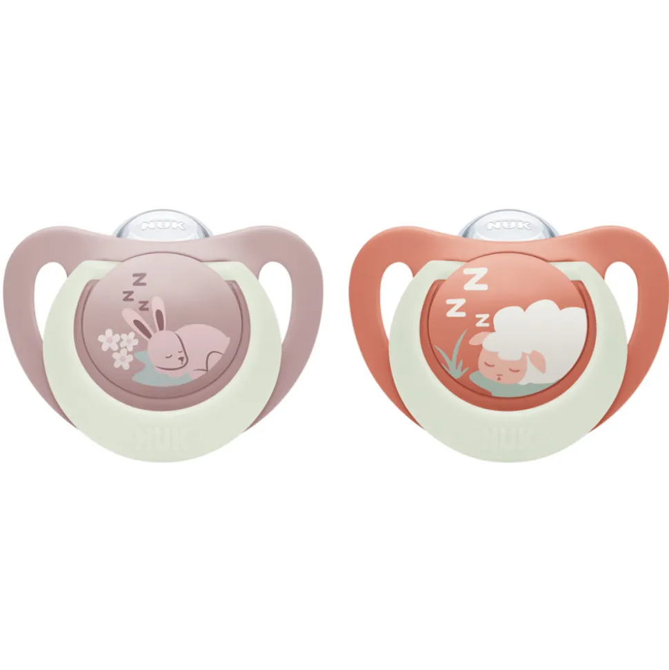 Lot de 2 sucettes nuit phosphorescentes first choice 6-18 mois lapin/mouton
