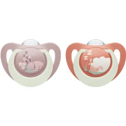 Lot de 2 sucettes nuit phosphorescentes first choice 18-36 mois lapin/mouton