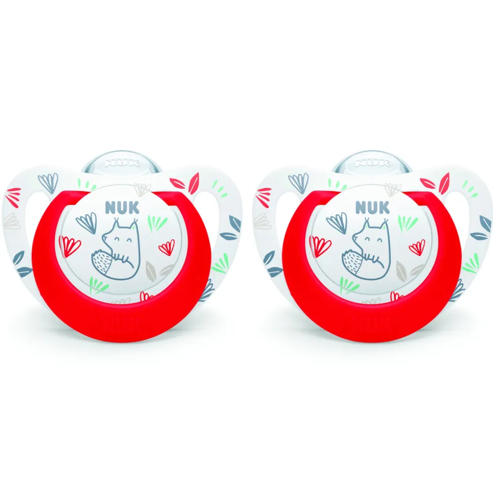 Lot de 2 sucettes nuk expert starlight silicone 18-36m ecureuil