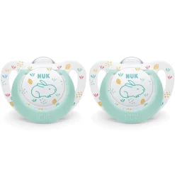 Lot de 2 sucettes nuk expert starline silicone 0-6m lapin