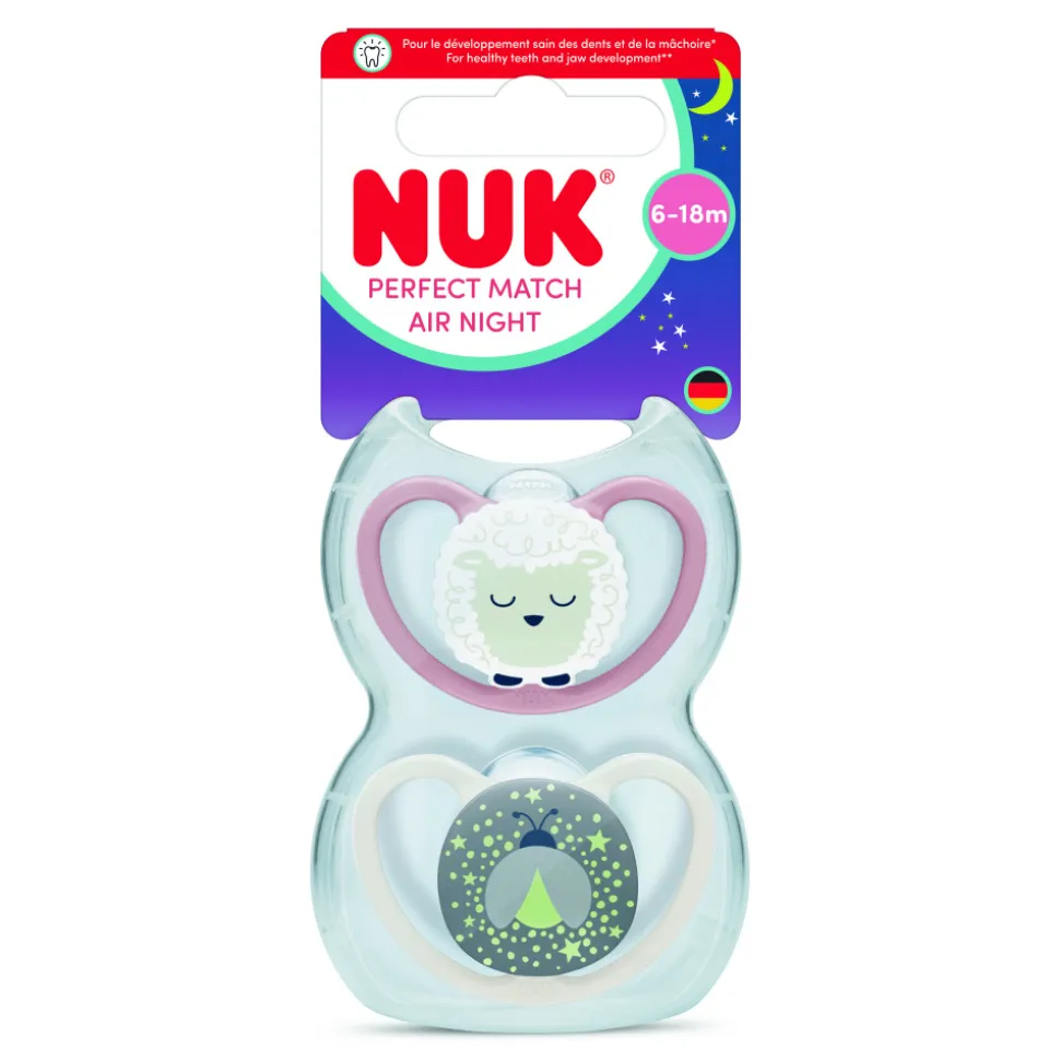 Lot de 2 sucettes perfect match air nuit 6-18 mois mouton