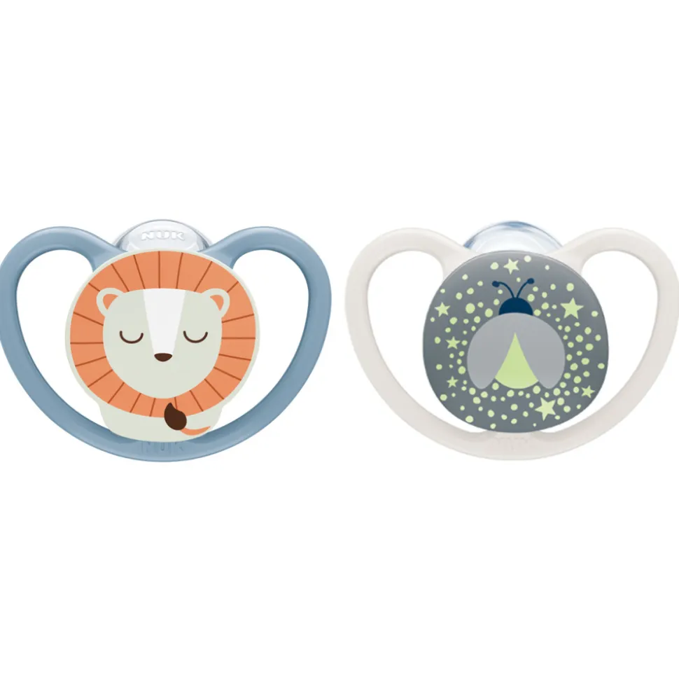Lot de 2 sucettes perfect match air nuit 18-36 mois lion