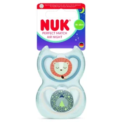 Lot de 2 sucettes perfect match air nuit 18-36 mois lion