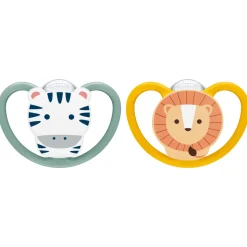 Lot de 2 sucettes perfect match air 18-36 mois zèbre/lion