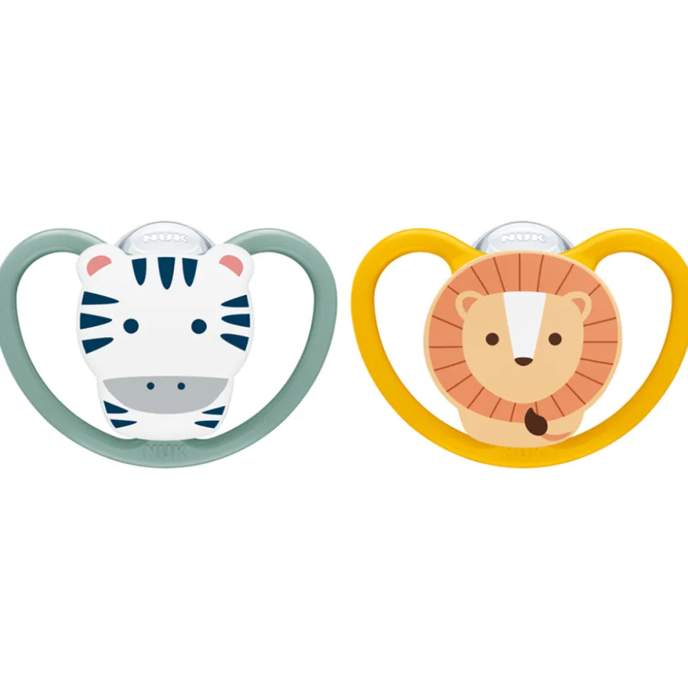 Lot de 2 sucettes perfect match air 18-36 mois zèbre/lion