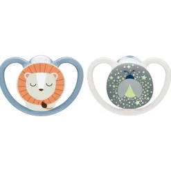 Lot de 2 sucettes perfect match air nuit 6-18 mois lion