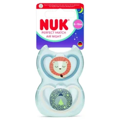 Lot de 2 sucettes perfect match air nuit 6-18 mois lion