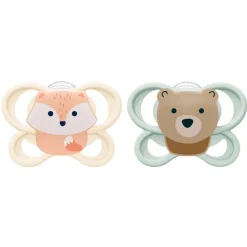 Lot de 2 sucettes perfect match air 0-2 mois renard / ours