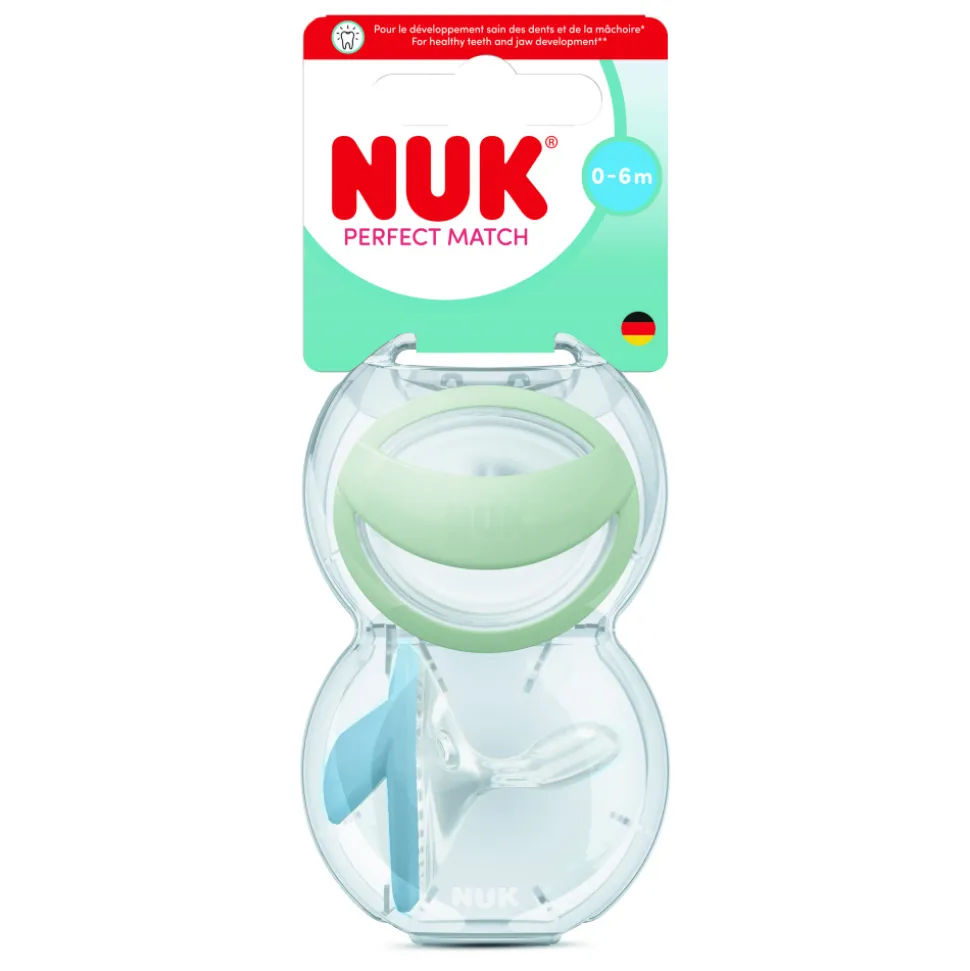 Lot de 2 sucettes perfect match 0-6 mois vert / bleu