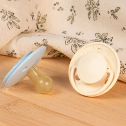 Lot de 2 sucettes rondes 0-6 mois originale bleu et beige