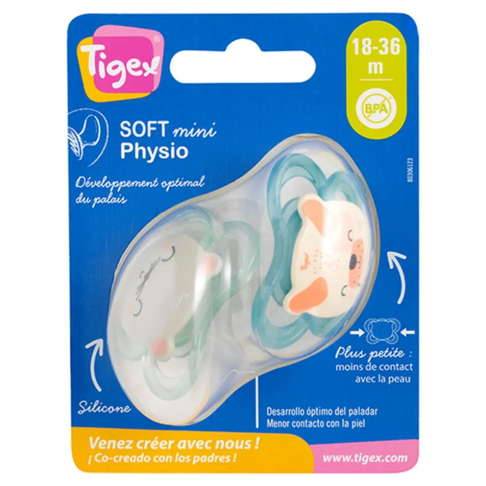 Lot de 2 sucettes soft touch 18m + ourson et chat