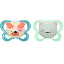 Lot de 2 sucettes soft touch 18m + ourson et chat