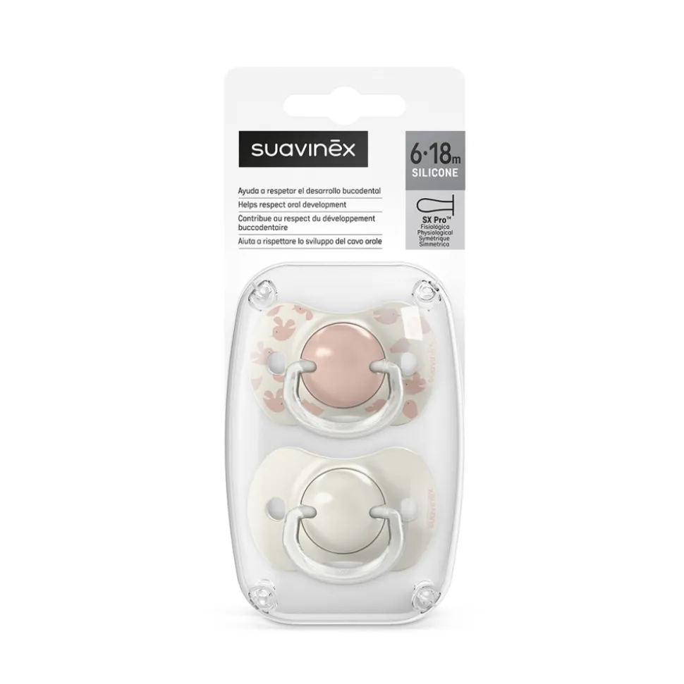 Lot de 2 sucettes symétriques sx pro birdies 6-18 mois rose