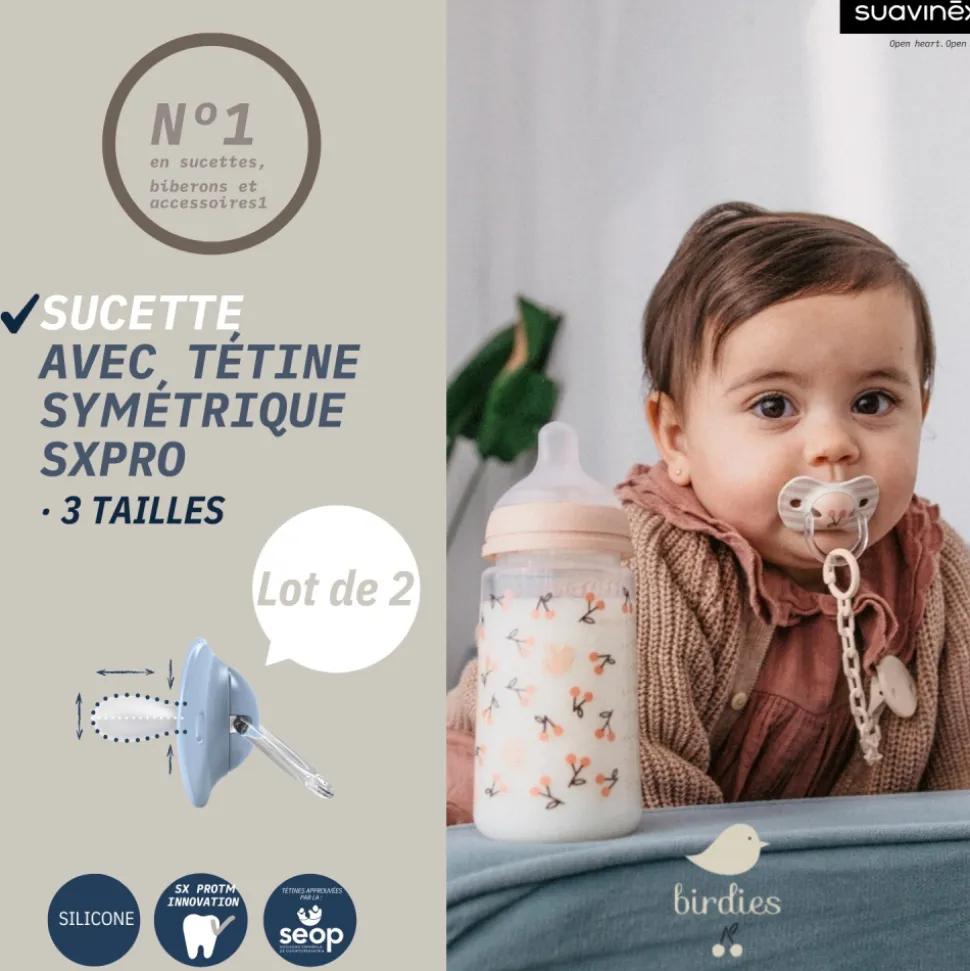 Lot de 2 sucettes symétriques sx pro birdies 18 mois et + vert