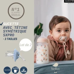 Lot de 2 sucettes symétriques sx pro birdies 0-6 mois beige
