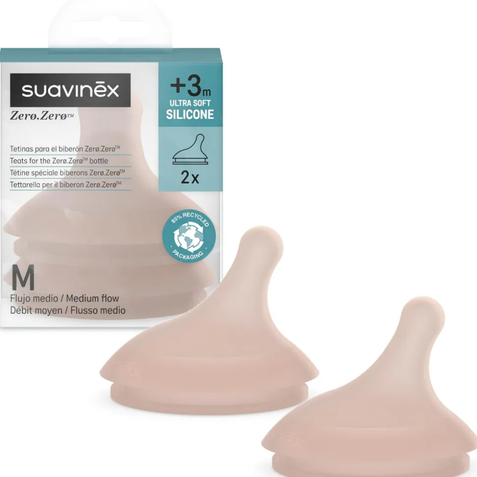 Lot de 2 tétines anti-colique pour biberon zerø.zerø débit moyen deep
