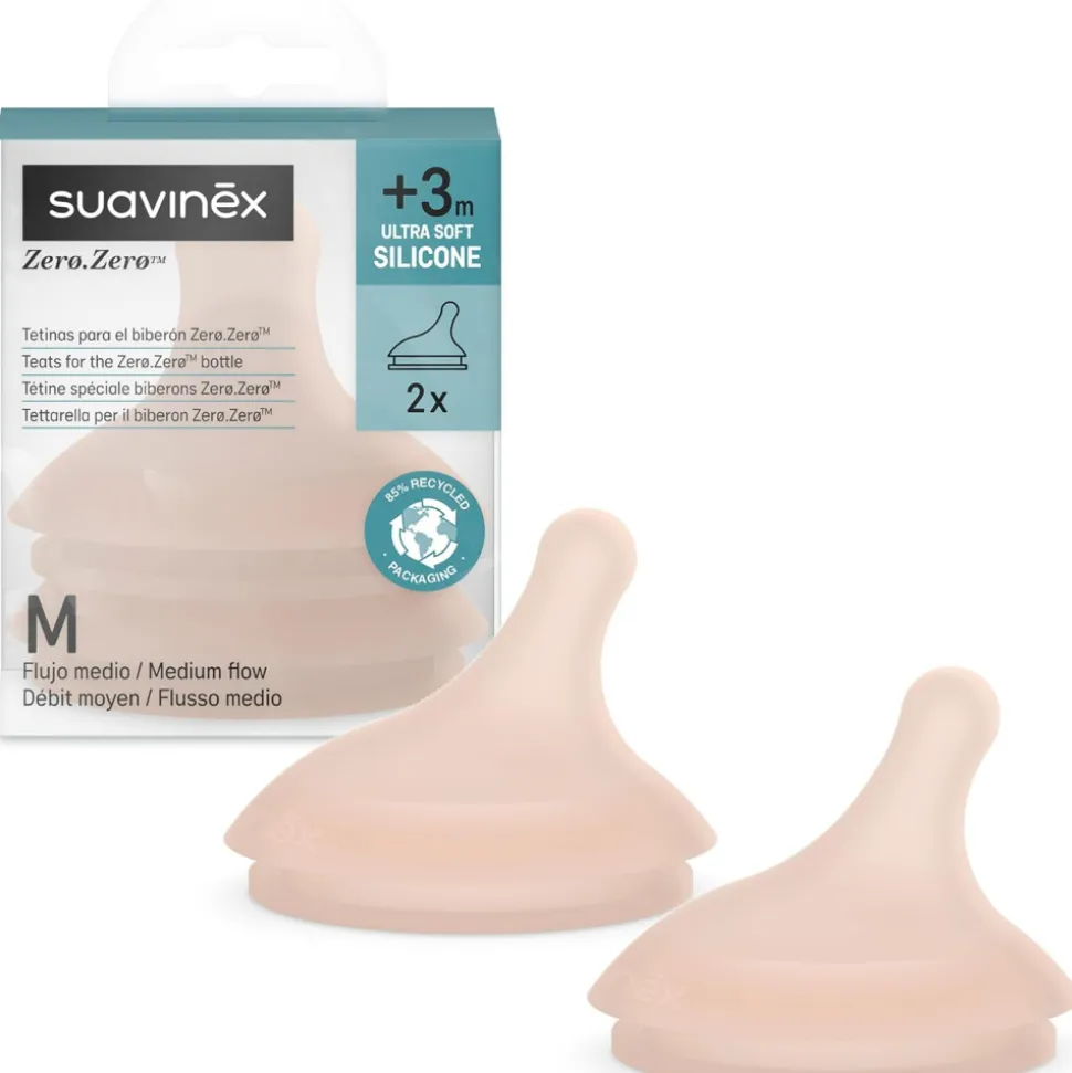 Lot de 2 tétines anti-colique pour biberon zerø.zerø débit moyen medium
