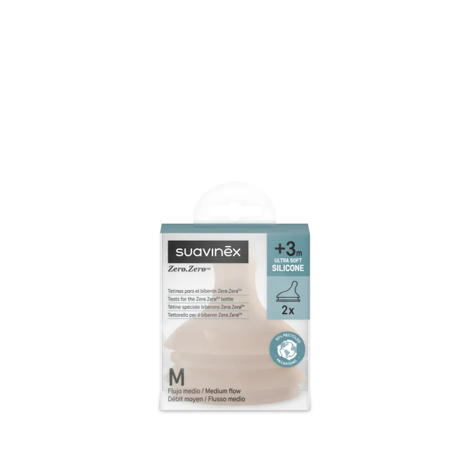 Lot de 2 tétines anti-colique pour biberon zerø.zerø débit moyen medium