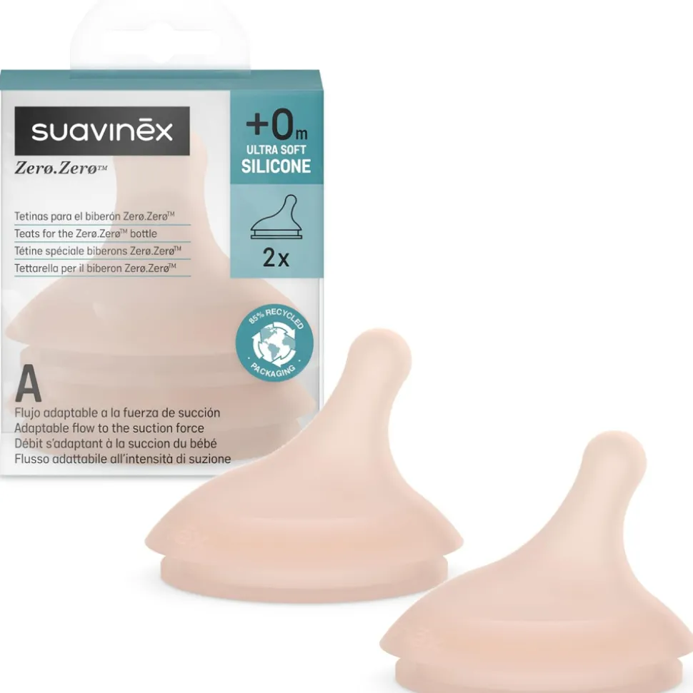 Lot de 2 tétines anti-colique pour biberon zerø.zerø spécial allaitement medium