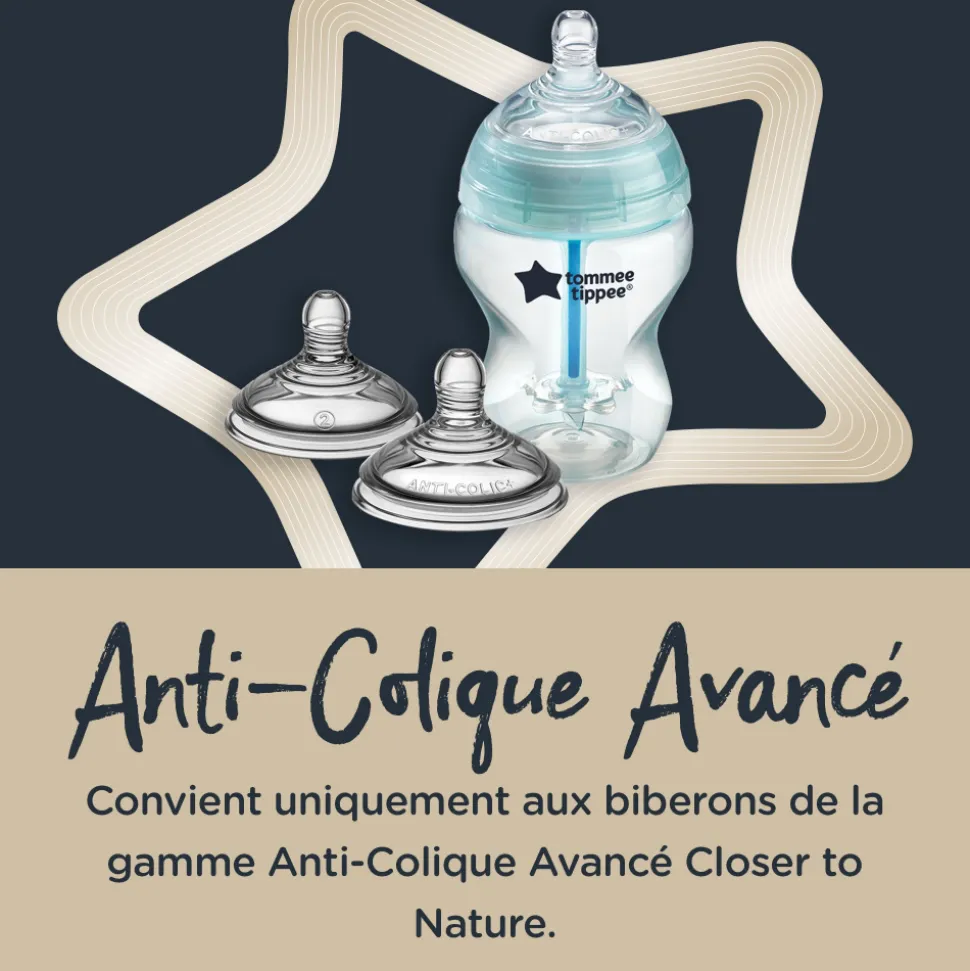 Lot de 2 tétines anti-coliques avancé débit moyen 3 mois et +