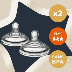 Lot de 2 tétines anti-coliques avancé débit rapide 6 mois et +