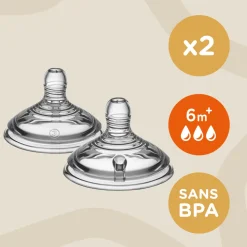 Lot de 2 tétines easi-vent debit rapide tommee tippee 6 mois +