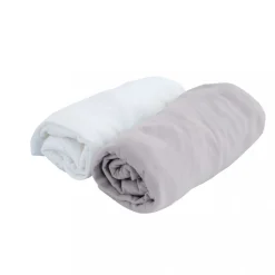 Lot 2 draps-housses jersey 70x140 cm blanc / perle