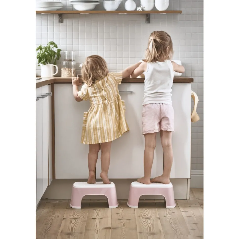 Marche pied enfant rose pastel et blanc